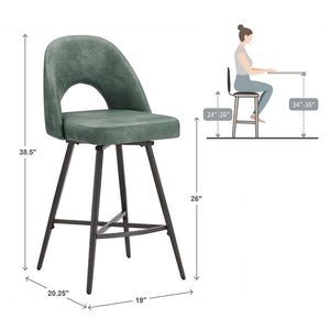 Kryston Retro Swivel Counterstools Set of Two with Cutout Back and Foam Cushion Seat
