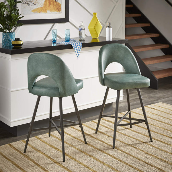 Kryston Retro Swivel Counterstools Set of Two with Cutout Back and Foam Cushion Seat