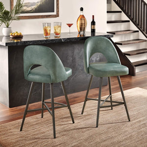 Kryston Retro Swivel Counterstools Set of Two with Cutout Back and Foam Cushion Seat