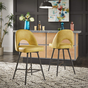 Kryston Retro Swivel Counterstools Set of Two with Cutout Back and Foam Cushion Seat