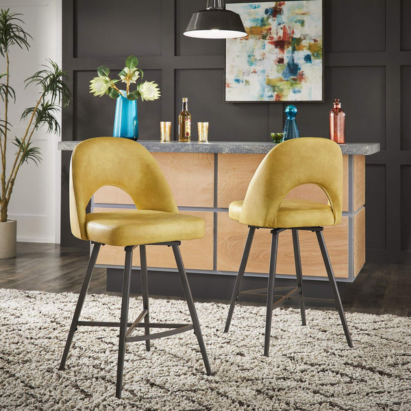 Kryston Retro Swivel Counterstools Set of Two with Cutout Back and Foam Cushion Seat