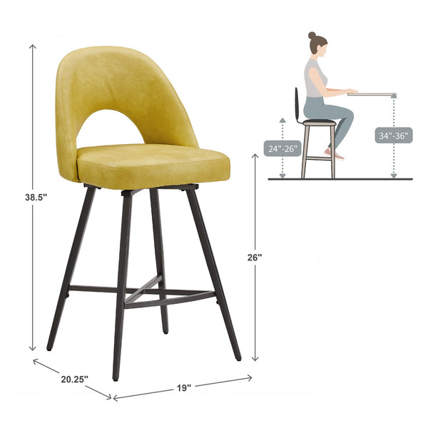 Kryston Retro Swivel Counterstools Set of Two with Cutout Back and Foam Cushion Seat