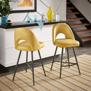 Kryston Retro Swivel Counterstools Set of Two with Cutout Back and Foam Cushion Seat