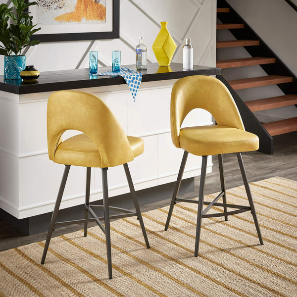 Kryston Retro Swivel Counterstools Set of Two with Cutout Back and Foam Cushion Seat