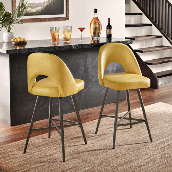 Kryston Retro Swivel Counterstools Set of Two with Cutout Back and Foam Cushion Seat