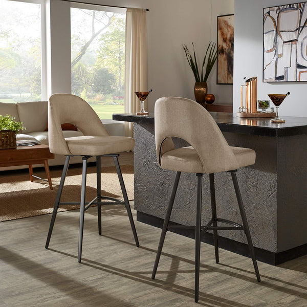 Krista Upholstered Fabric Swivel Stool with Retro Iron Legs for Kitchen or Bar
