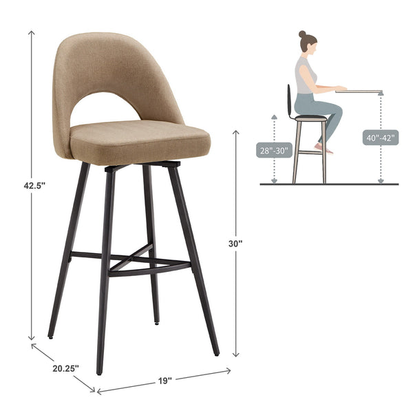 Krista Upholstered Fabric Swivel Stool with Retro Iron Legs for Kitchen or Bar