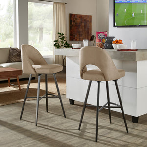 Krista Upholstered Fabric Swivel Stool with Retro Iron Legs for Kitchen or Bar