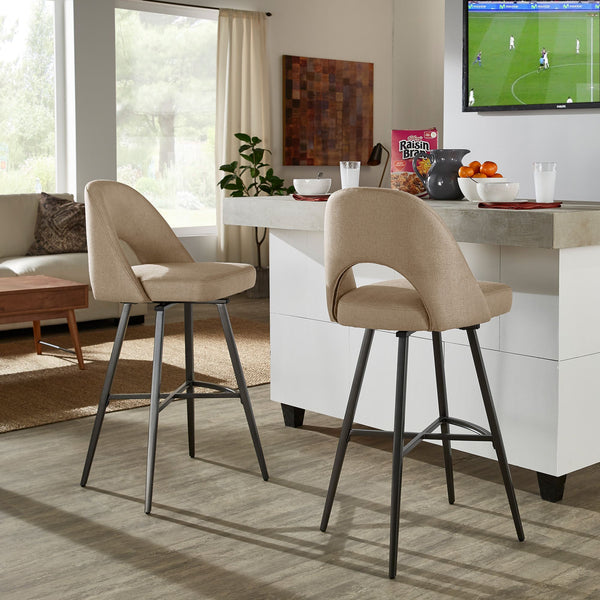 Krista Upholstered Fabric Swivel Stool with Retro Iron Legs for Kitchen or Bar