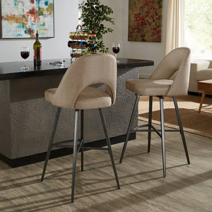 Krista Upholstered Fabric Swivel Stool with Retro Iron Legs for Kitchen or Bar