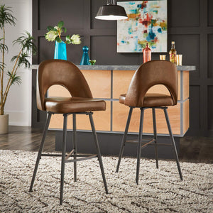 Kryston Swivel Barstools Set of 2 Upholstered Mid-century Iron Legs Kitchen Seating