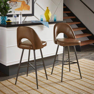 Kryston Swivel Barstools Set of 2 Upholstered Mid-century Iron Legs Kitchen Seating