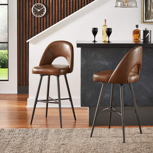 Kryston Swivel Barstools Set of 2 Upholstered Mid-century Iron Legs Kitchen Seating