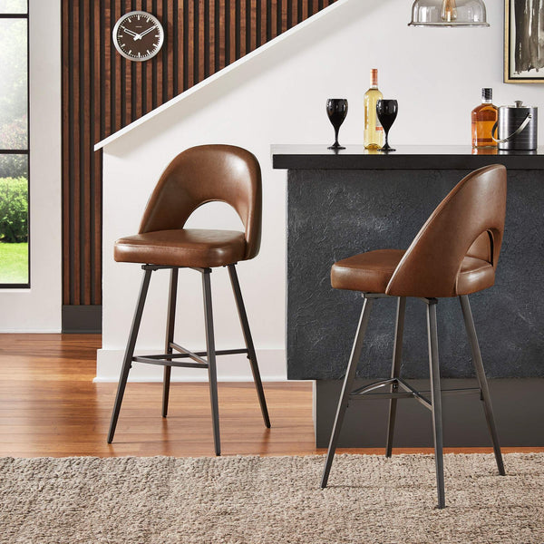 Kryston Swivel Barstools Set of 2 Upholstered Mid-century Iron Legs Kitchen Seating