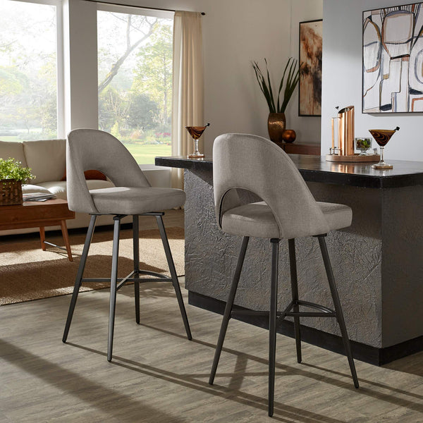 Krista Upholstered Fabric Swivel Stool with Retro Iron Legs for Kitchen or Bar