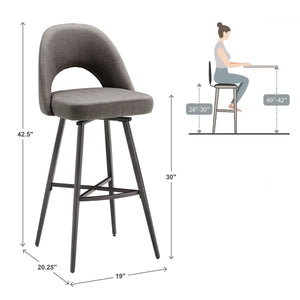 Krista Upholstered Fabric Swivel Stool with Retro Iron Legs for Kitchen or Bar