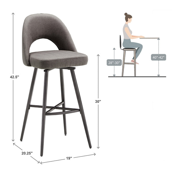 Krista Upholstered Fabric Swivel Stool with Retro Iron Legs for Kitchen or Bar