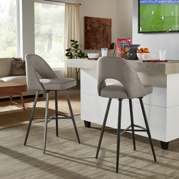 Krista Upholstered Fabric Swivel Stool with Retro Iron Legs for Kitchen or Bar