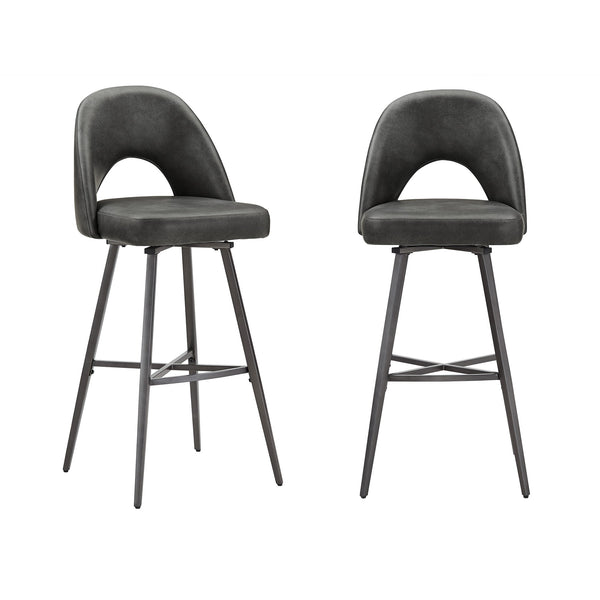 Kryston Swivel Barstools Set of 2 Upholstered Mid-century Iron Legs Kitchen Seating