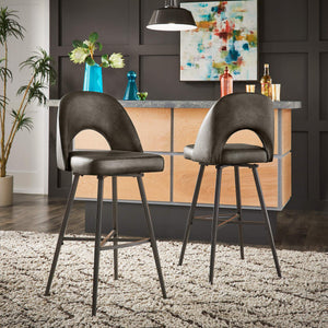 Kryston Swivel Barstools Set of 2 Upholstered Mid-century Iron Legs Kitchen Seating