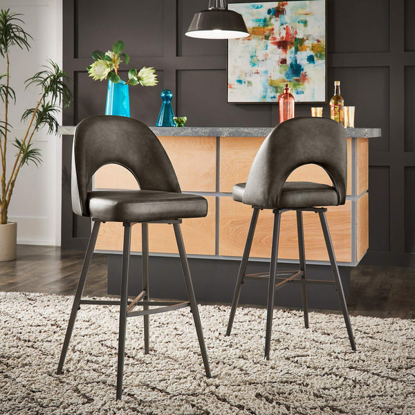 Kryston Swivel Barstools Set of 2 Upholstered Mid-century Iron Legs Kitchen Seating