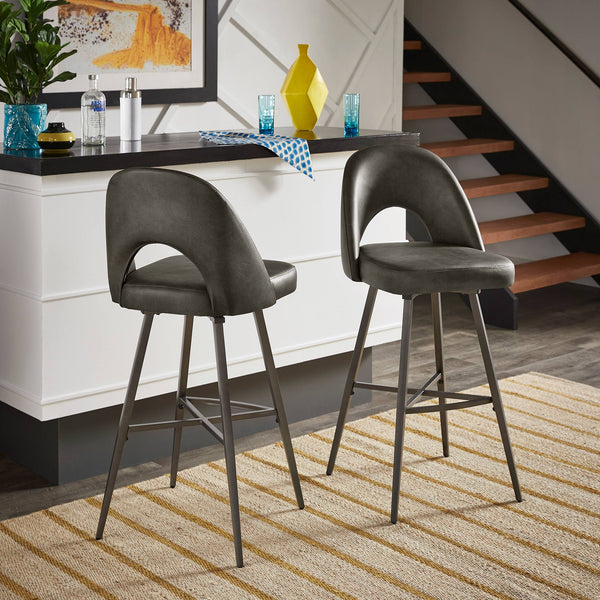 Kryston Swivel Barstools Set of 2 Upholstered Mid-century Iron Legs Kitchen Seating