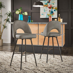 Kryston Swivel Barstools Set of 2 Upholstered Mid-century Iron Legs Kitchen Seating