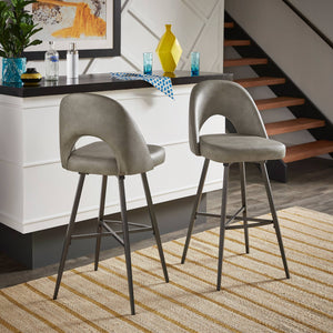 Kryston Swivel Barstools Set of 2 Upholstered Mid-century Iron Legs Kitchen Seating
