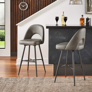 Kryston Swivel Barstools Set of 2 Upholstered Mid-century Iron Legs Kitchen Seating