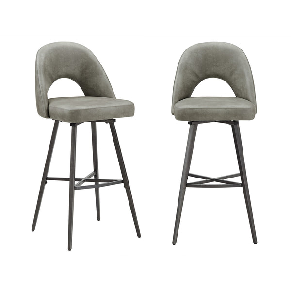 Kryston Swivel Barstools Set of 2 Upholstered Mid-century Iron Legs Kitchen Seating