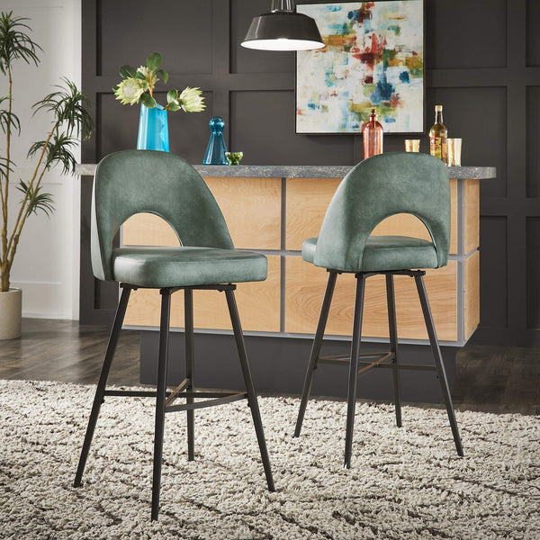 Kryston Swivel Barstools Set of 2 Upholstered Mid-century Iron Legs Kitchen Seating