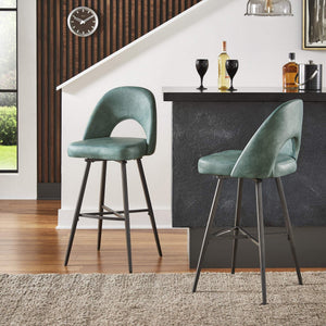 Kryston Swivel Barstools Set of 2 Upholstered Mid-century Iron Legs Kitchen Seating