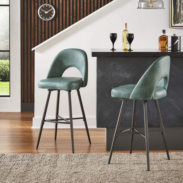Kryston Swivel Barstools Set of 2 Upholstered Mid-century Iron Legs Kitchen Seating