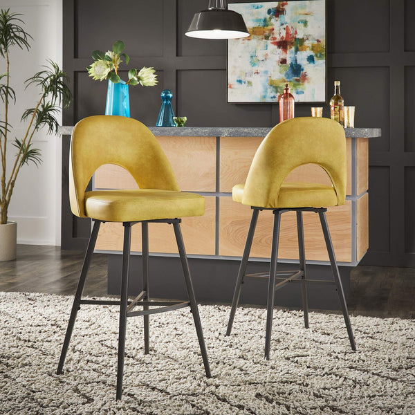 Kryston Swivel Barstools Set of 2 Upholstered Mid-century Iron Legs Kitchen Seating