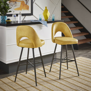 Kryston Swivel Barstools Set of 2 Upholstered Mid-century Iron Legs Kitchen Seating