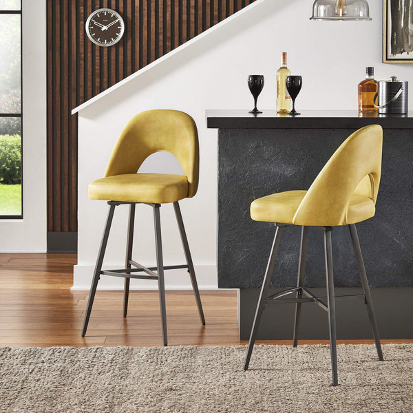 Kryston Swivel Barstools Set of 2 Upholstered Mid-century Iron Legs Kitchen Seating