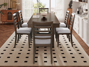 English Elm 7 Extendable Dining Table Set with 18" Leaf and 6 Upholstered Chairs — Rustic Farmhouse 60–78" Wood Veneer Table Brown N752S000090D