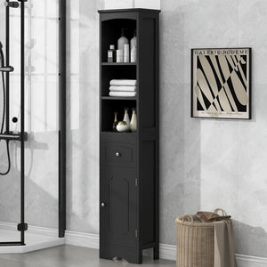 English Elm Tall Bathroom Cabinet, Freestanding Storage Cabinet With Drawer, Mdf Board, Adjustable Shelf, Black