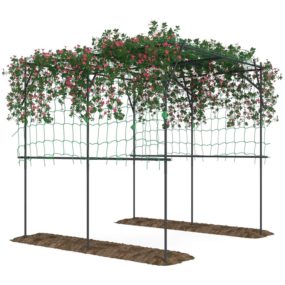 English Elm Garden Metal Arch Trellis with Climbing Net for Outdoor Vines and Vegetable Plants T3971P397317