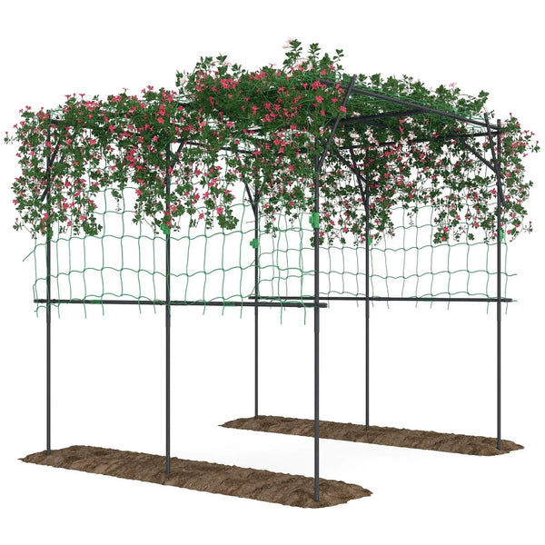 English Elm Garden Metal Arch Trellis with Climbing Net for Outdoor Vines and Vegetable Plants T3971P397317