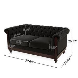 English Elm Christopher Knight Home® - VIVALUX Chesterfield Velvet Loveseat Sofa with Rolled Arms Tufted Buttons Plush 2-Seater Comfort 59.4" Black N762P178705B