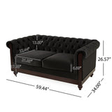 Christopher Knight Home® - Noble House - - Vivalux 59.44" Chesterfield Velvet Loveseat Sofa,2-Person Rolled Arm Dutch Plush Upholstered Sofa Couch With Tufted Button For Living Room, Bedroom, Small Places,Black