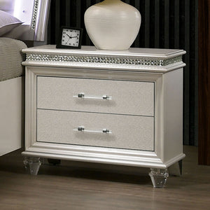 English Elm Crystal Glam Mirror Nightstand with 2 Drawers in Pearl White — Acrylic Legs, Crystal Accents, Modern Luxury B016P251600