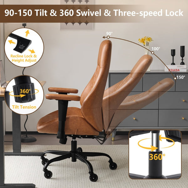 English Elm Leather Executive Desk Chair with Lumbar Support Flip Armrests and Swivel Base T5339P435829