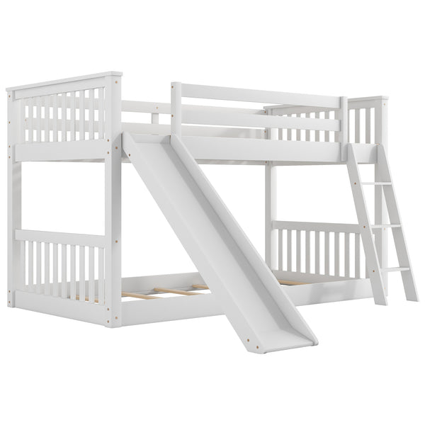 English Elm Twin Twin Bunk Bed with Convertible Slide & Reversible Ladder, Space-Saving Pine Frame for Kids Rooms White GX000213AAK-1