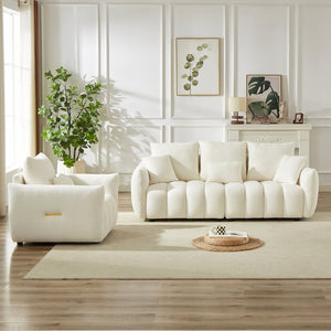 English Elm 3 Plus 1 Seater Teddy Fleece Sofa Set Wooden Frame Foam Spring Living Room Pair Beige W1193S00189
