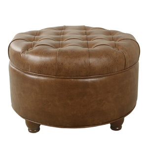 English Elm Gery Round Tufted Storage Ottoman Faux Leather Lift Top Living Room Footrest Brown B056P416975