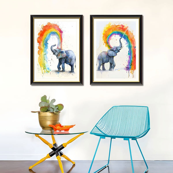 English Elm Set Of 2 Colorful Elephant Prints – Modern Framed Wall Art With Replaceable Canvas For Kids & Living Rooms T3976P383241-GIGA