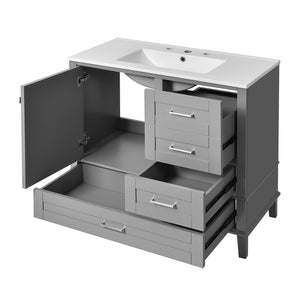 English Elm 36" Grey Bathroom Vanity Solid Pine Frame with Soft-Close Door, 3 Drawers, Ceramic Top, Modern Durability and Storage (36"W) N729P211167E