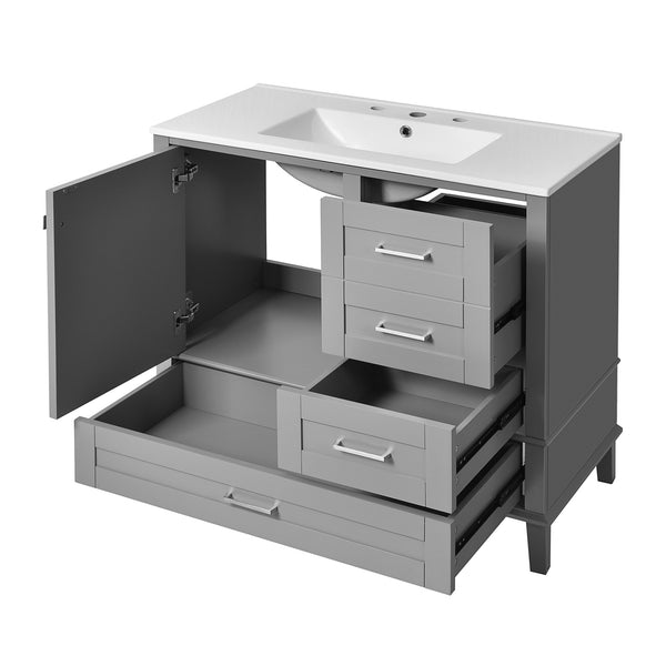 English Elm 36" Grey Bathroom Vanity Solid Pine Frame with Soft-Close Door, 3 Drawers, Ceramic Top, Modern Durability and Storage (36"W) N729P211167E